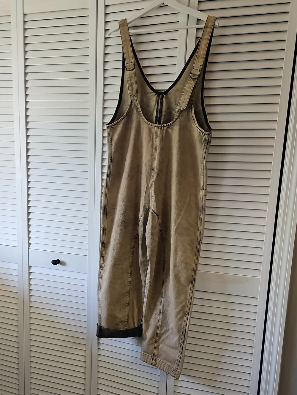 We The Free Beige Women's Denim Overalls - Casual Utility Jumpsuit